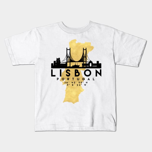 Lisbon Portugal Skyline Map Art Kids T-Shirt by deificusArt